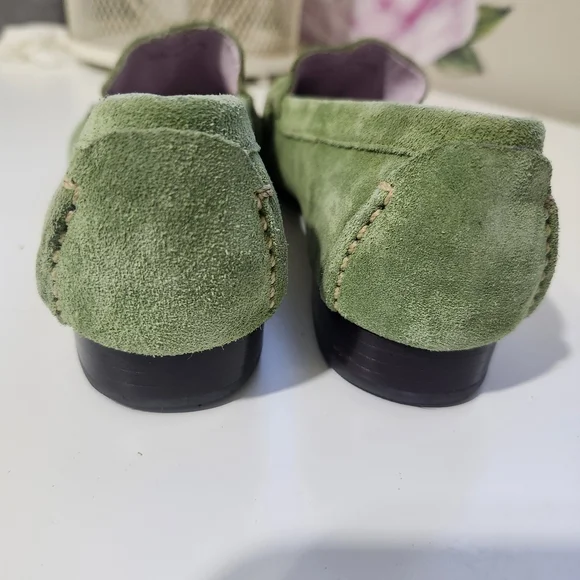 Talbots Green Leather Suede Slip-On Loafers Sz US 5.5 Comfort Career Y2K Preppy - Picture 6 of 11